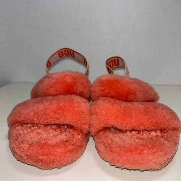 Ugg Oh Yeah 1107953 Fluffy Coral Sheepskin Slipper Slides - Picture 3 of 12